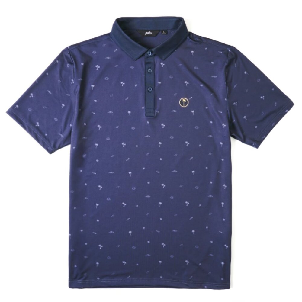 Palm Golf Co Beachin' Performance Polo Navy Blue Patterned Golf Shirt